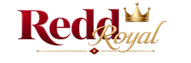 Redd Royal logo in deep red and champagne gold with crown and performer tagline